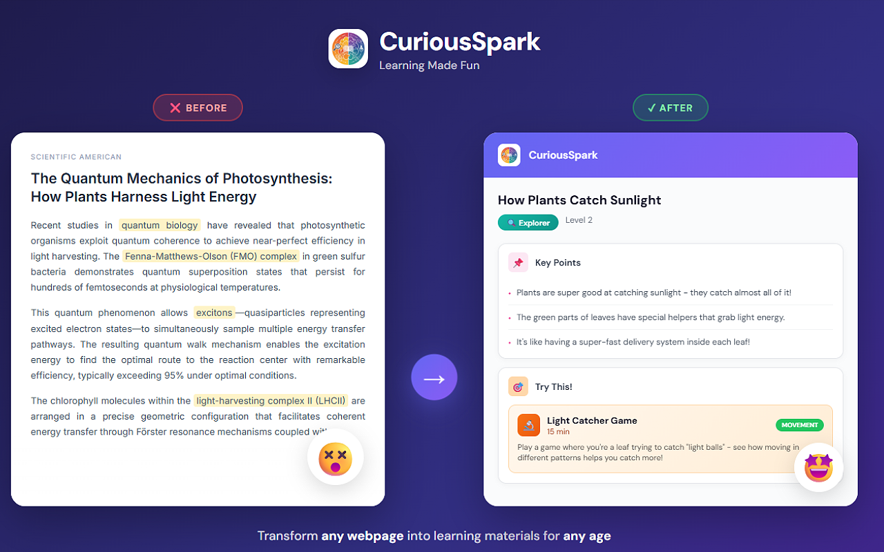Before and after transformation - complex article becomes engaging learning content