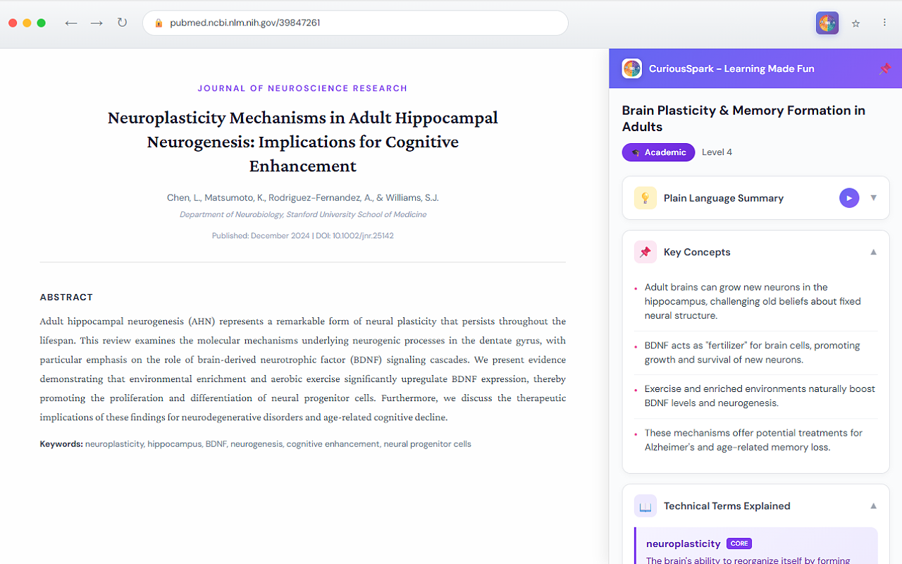 Academic Mode showing jargon definitions from a research paper